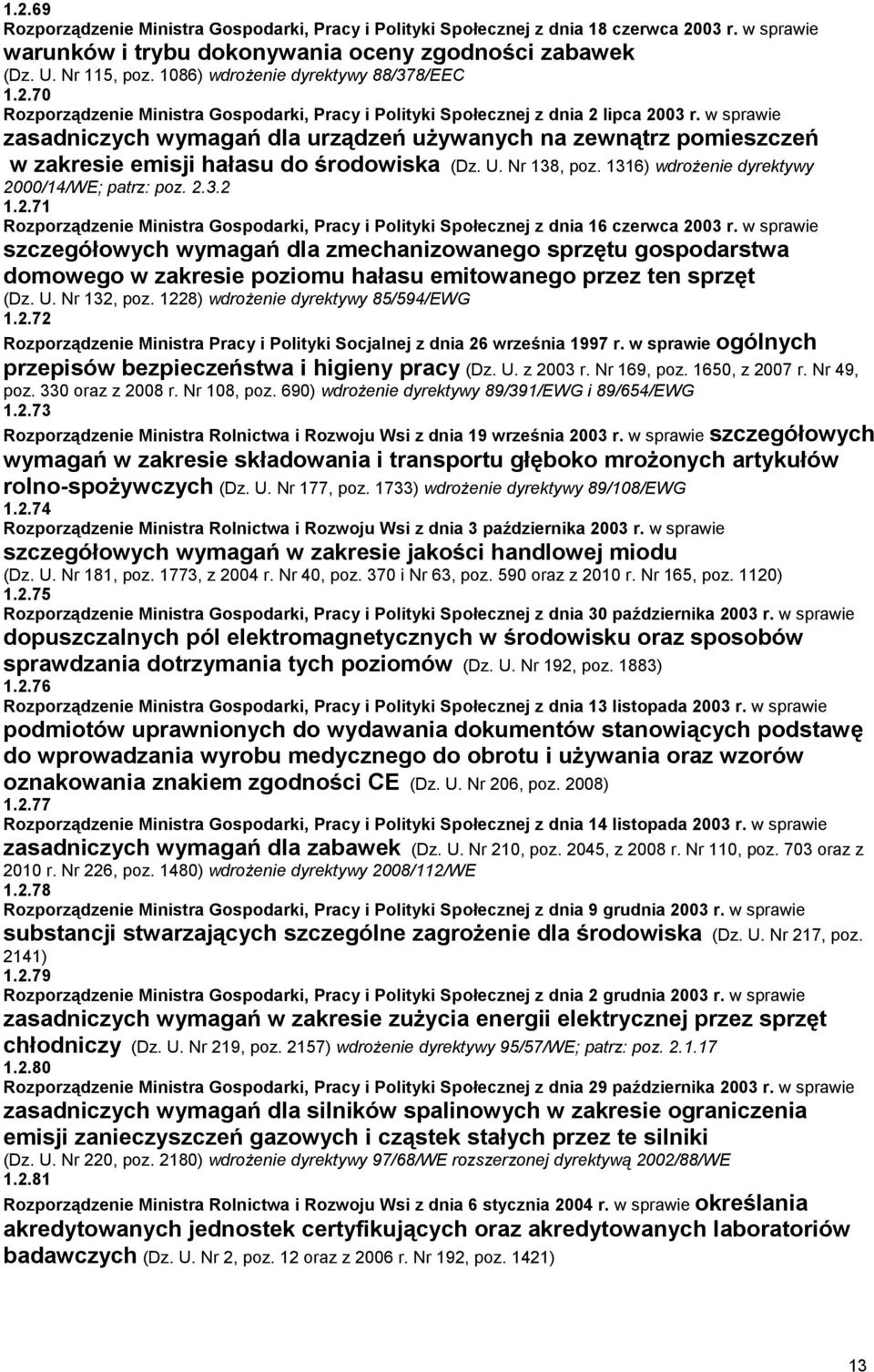 w sprawie zasadniczych wymagań dla urządzeń używanych na zewnątrz pomieszczeń w zakresie emisji hałasu do środowiska (Dz. U. Nr 138, poz. 1316) wdrożenie dyrektywy 20