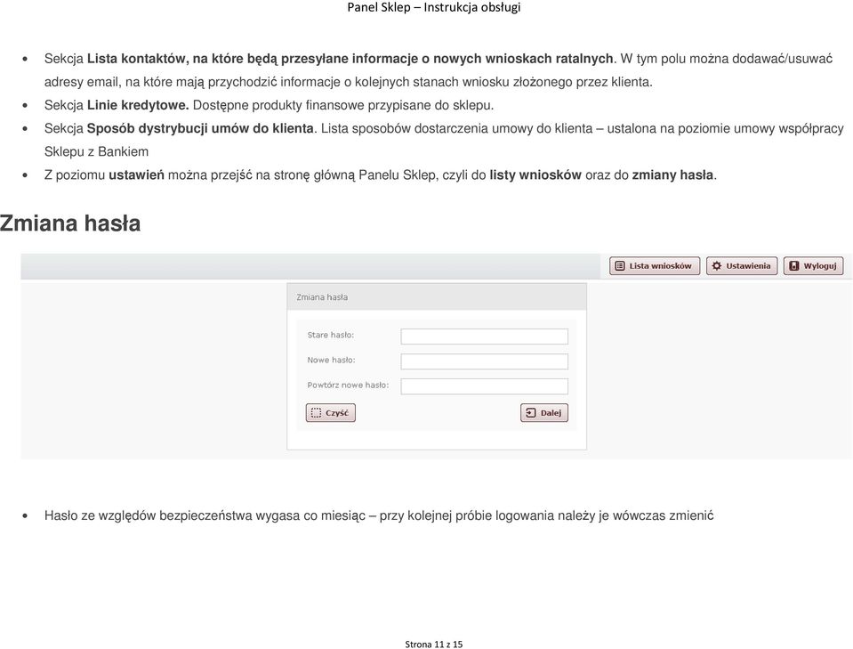 Dstępne prdukty finanswe przypisane d sklepu. Sekcja Spsób dystrybucji umów d klienta.