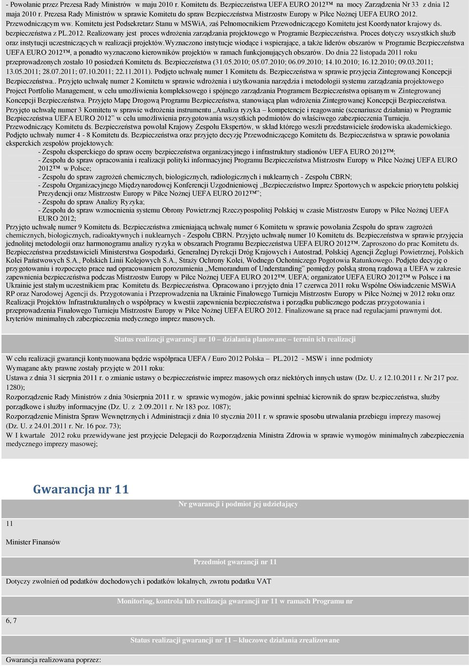 Komitetu jest Podsekretarz Stanu w MSWiA, zaś Pełnomocnikiem Przewodniczącego Komitetu jest Koordynator krajowy ds. bezpieczeństwa z PL.2012.