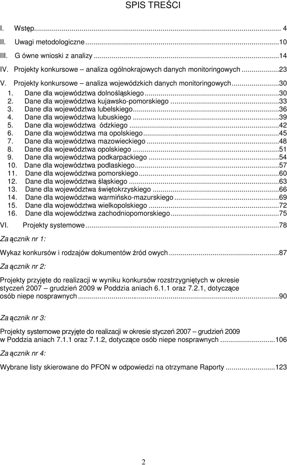 ..36 4. Dane dla województwa lubuskiego...39 5. Dane dla województwa ódzkiego...42 6. Dane dla województwa maopolskiego...45 7. Dane dla województwa mazowieckiego...48 8.