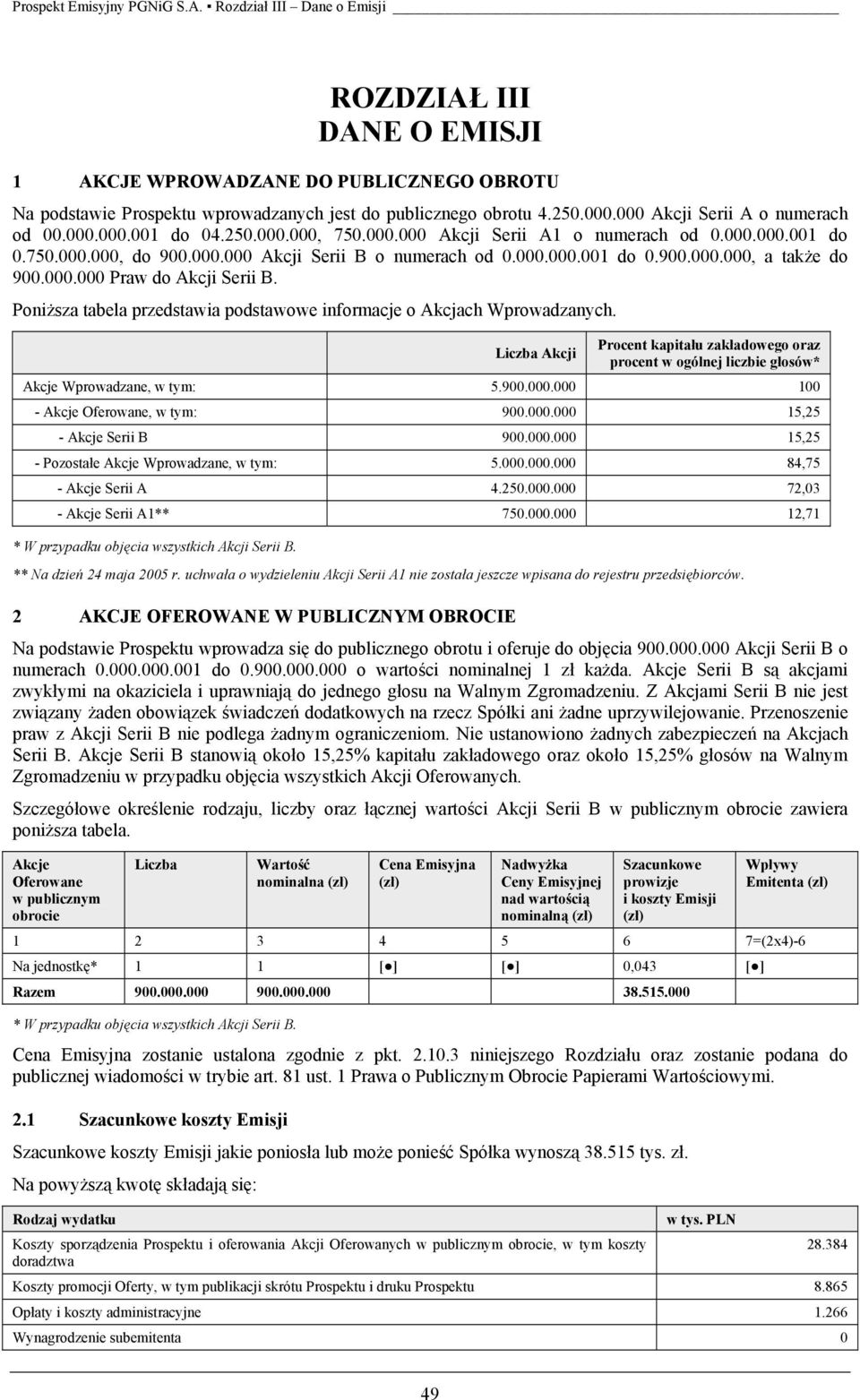 Poniższa tabela przedstawia podstawowe informacje o Akcjach Wprowadzanych. Liczba Akcji Procent kapitału zakładowego oraz procent w ogólnej liczbie głosów* Akcje Wprowadzane, w tym: 5.900.000.