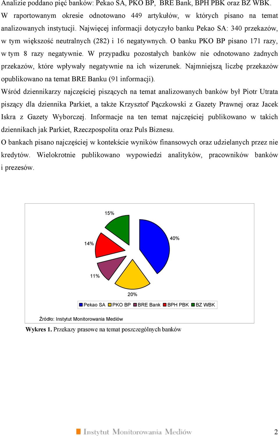 W przypadku pozostałych banków nie odnotowano żadnych przekazów, które wpływały negatywnie na ich wizerunek. Najmniejszą liczbę przekazów opublikowano na temat BRE Banku (91 informacji).