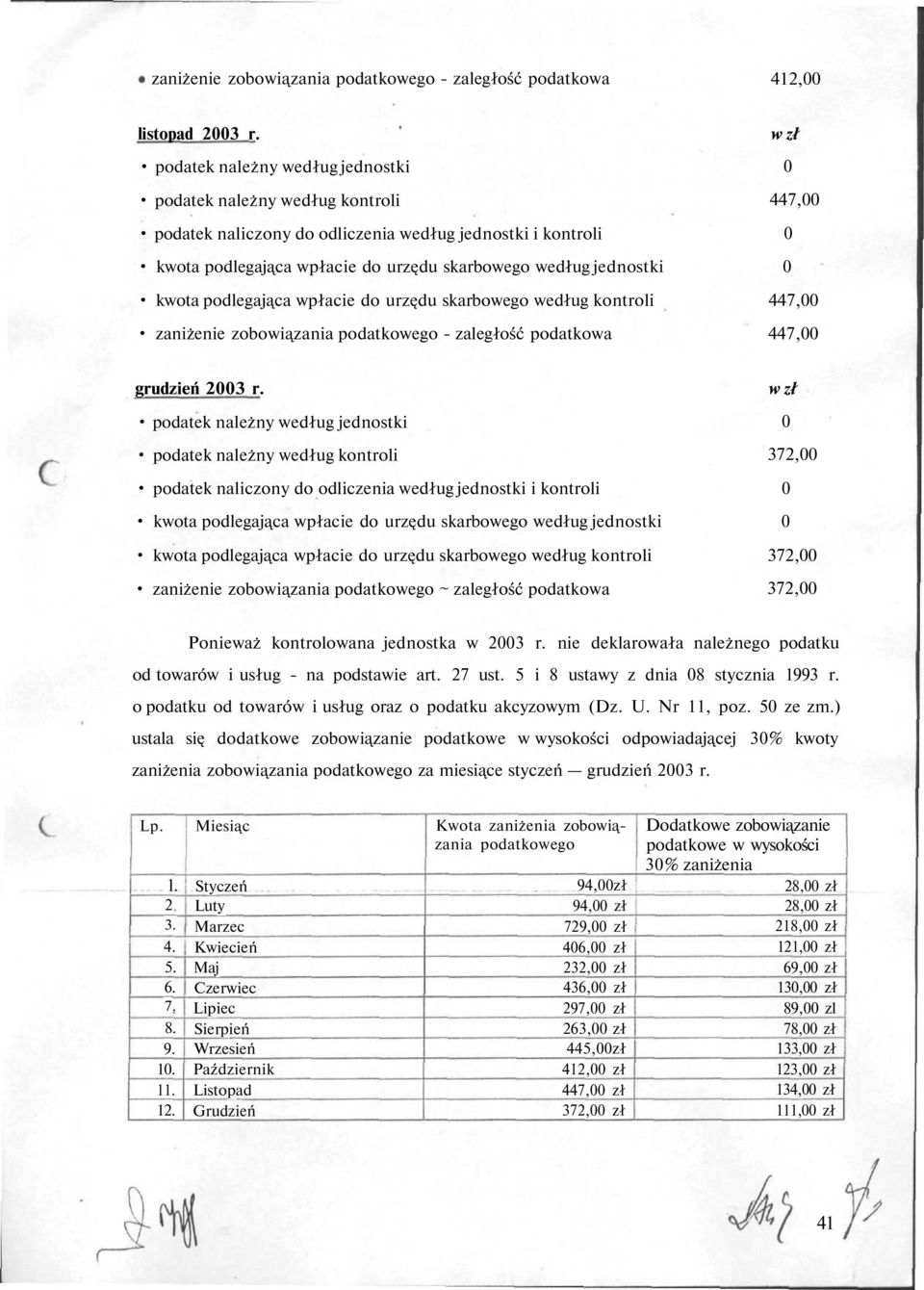 podlegająca wpłacie do urzędu skarbowego według kontroli zaniżenie zobowiązania podatkowego - zaległość podatkowa 447, 447, 447, grudzień 23 r.