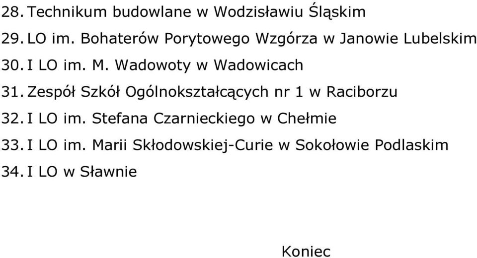 Wadowoty w Wadowicach 31. Zespół Szkół Ogólnokształcących nr 1 w Raciborzu 32.