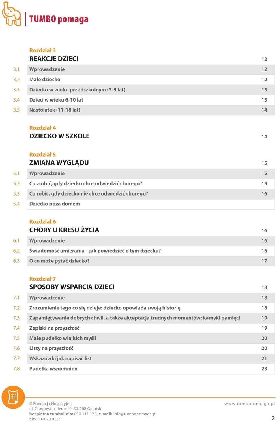 3 5.4 Rozdział 5 ZMIANA WYGLĄDU Wprowadzenie Co zrobić, gdy dziecko chce odwiedzić chorego? Co robić, gdy dziecko nie chce odwiedzić chorego? Dziecko poza domem 15 15 15 16 6.1 6.2 6.