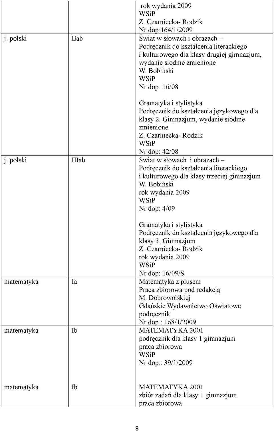 polski IIIab Świat w słowach i obrazach do kształcenia literackiego i kulturowego dla klasy trzeciej gimnazjum W.