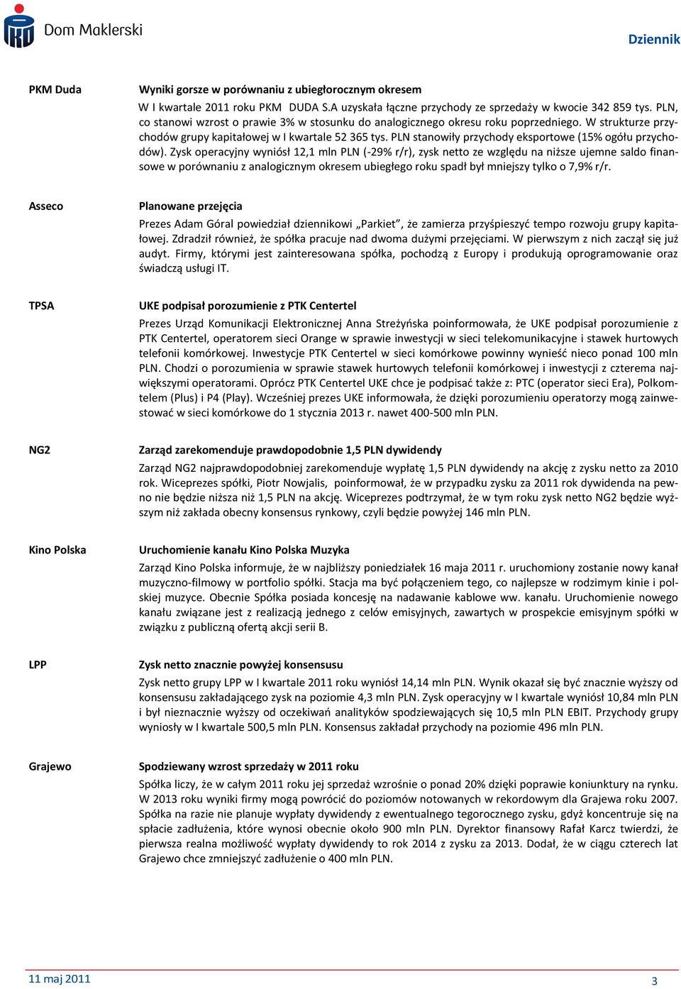 PLN stanowiły przychody eksportowe (15% ogółu przychodów).