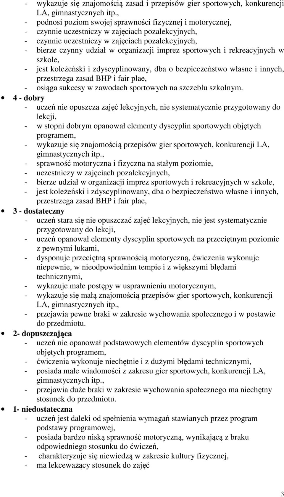 imprez sportowych i rekreacyjnych w szkole, - osiąga sukcesy w zawodach sportowych na szczeblu szkolnym.