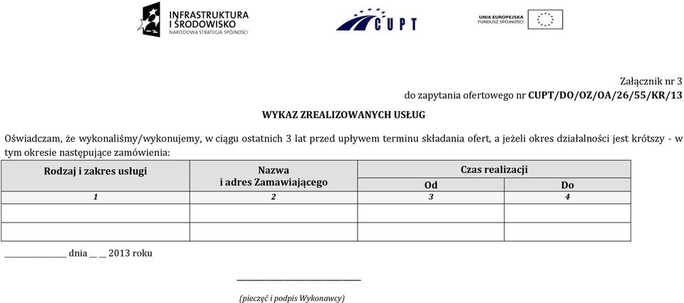 ofert, a jeżeli okres działalności jest krótszy - w tym okresie następujące zamówienia: Rodzaj i