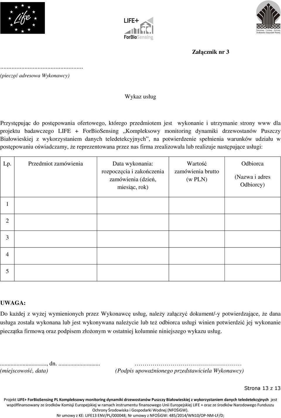 Kompleksowy monitoring dynamiki drzewostanów Puszczy Białowieskiej z wykorzystaniem danych teledetekcyjnych, na potwierdzenie spełnienia warunków udziału w postępowaniu oświadczamy, że reprezentowana