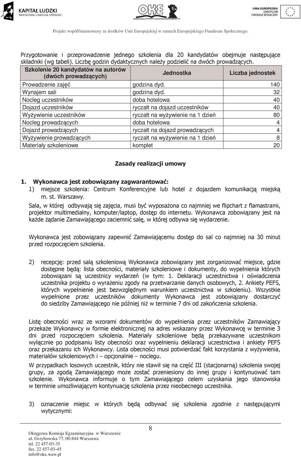 32 Nocleg uczestników doba hotelowa 40 Dojazd uczestników ryczałt na dojazd uczestników 40 WyŜywienie uczestników ryczałt na wyŝywienie na 1 dzień 80 Nocleg prowadzących doba hotelowa 4 Dojazd