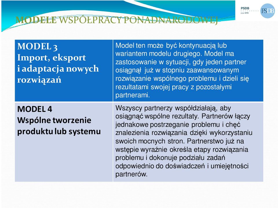 Model ma zastosowanie w sytuacji, gdy jeden partner osiągnął juŝ w stopniu zaawansowanym rozwiązanie wspólnego problemu i dzieli się rezultatami swojej pracy z pozostałymi