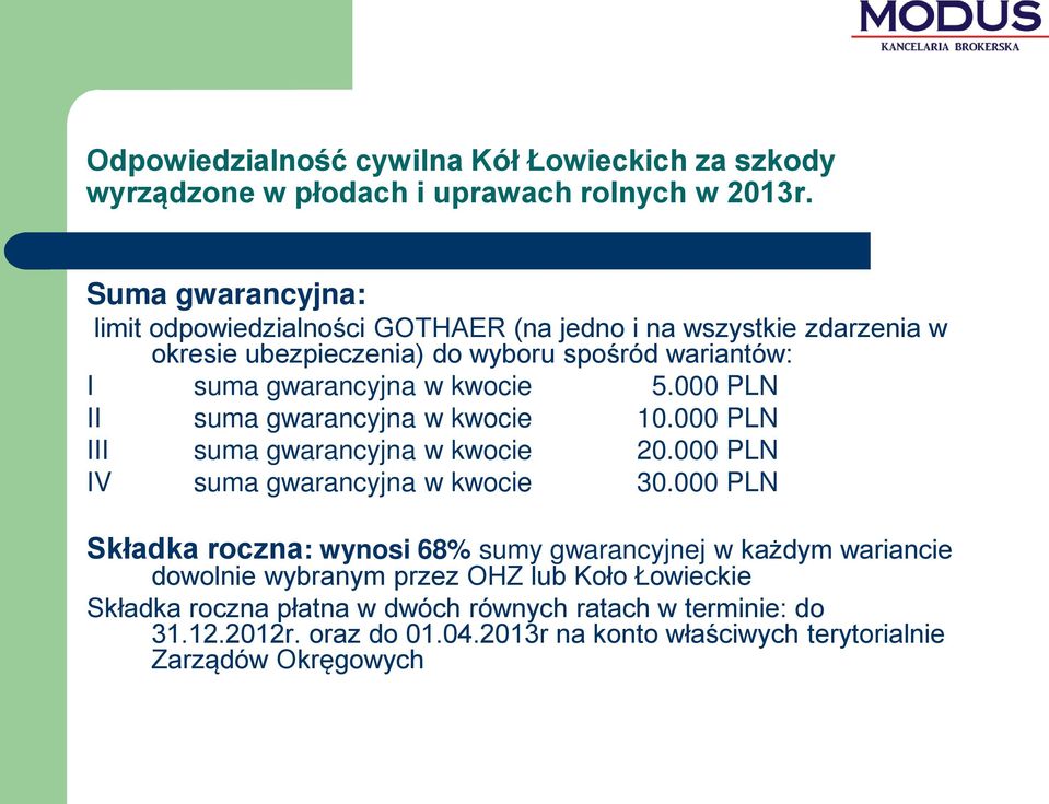 kwocie 5.000 PLN II suma gwarancyjna w kwocie 10.000 PLN III suma gwarancyjna w kwocie 20.000 PLN IV suma gwarancyjna w kwocie 30.