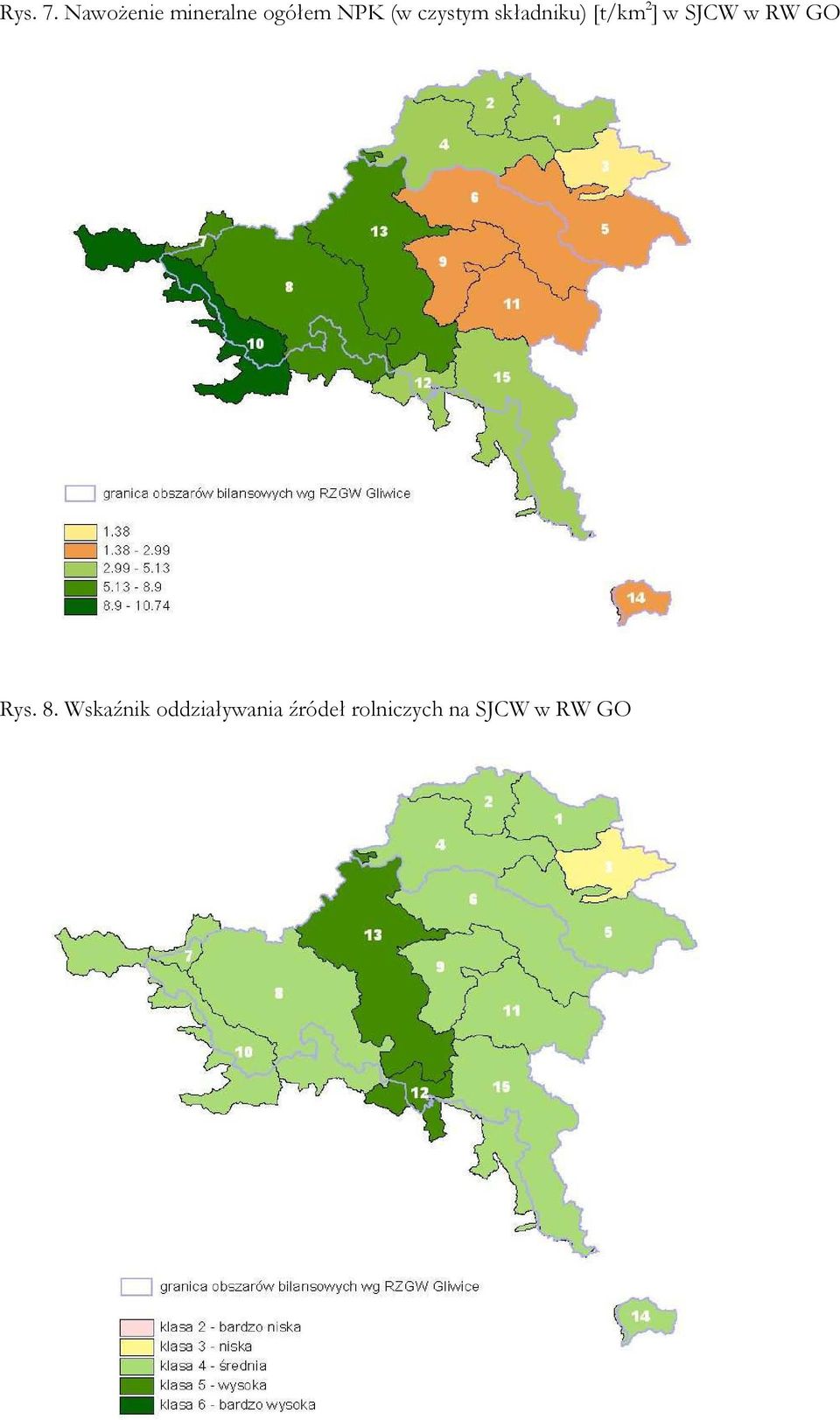 czystym składniku) [t/km 2 ] w SJCW w