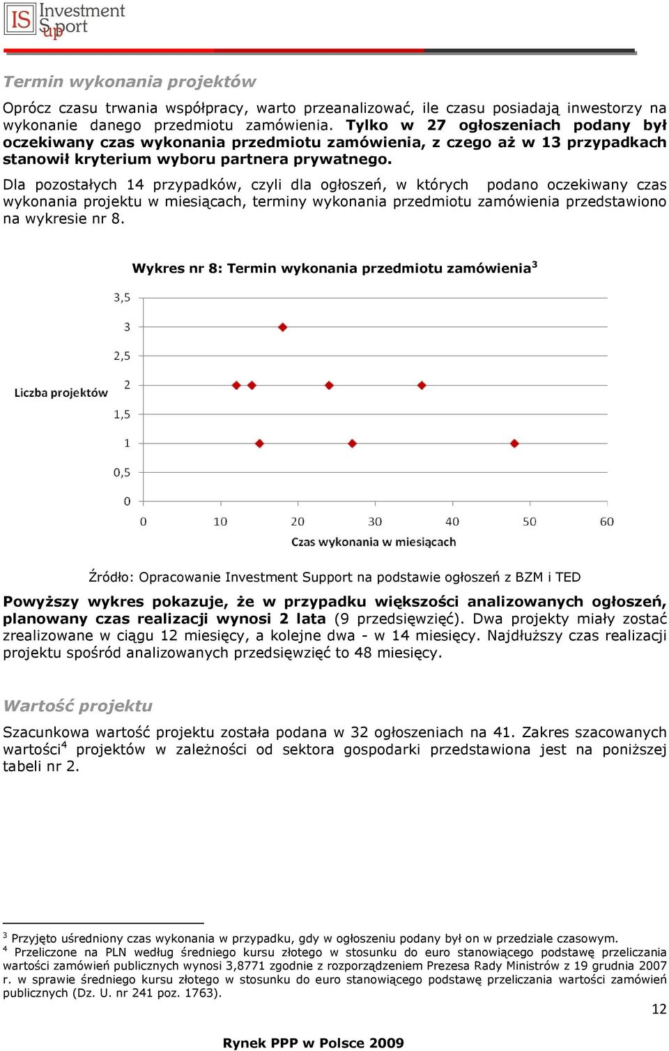 Dla pozostałych 14 przypadków, czyli dla ogłoszeń, w których podano oczekiwany czas wykonania projektu w miesiącach, terminy wykonania przedmiotu zamówienia przedstawiono na wykresie nr 8.