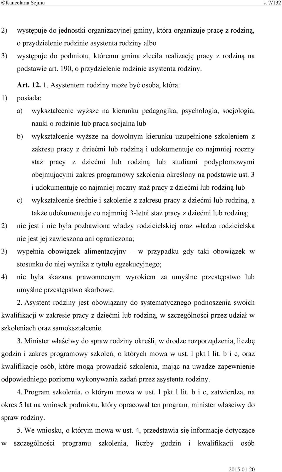 pracy z rodziną na podstawie art. 19