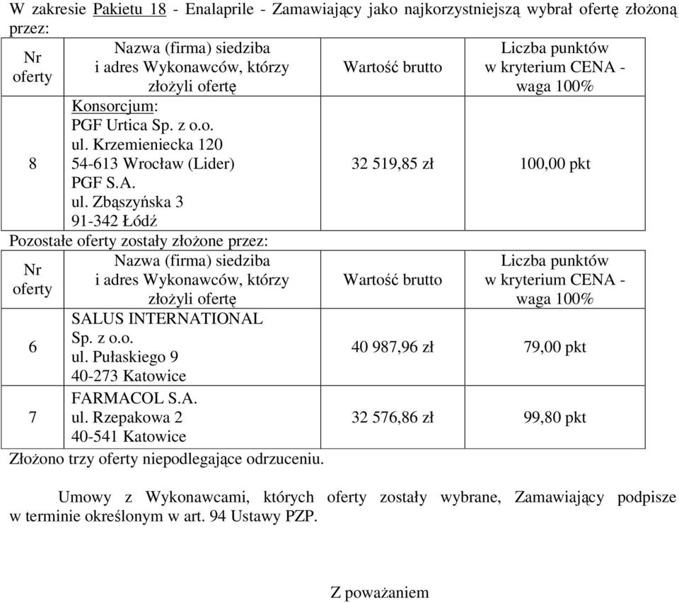trzy niepodlegające odrzuceniu.