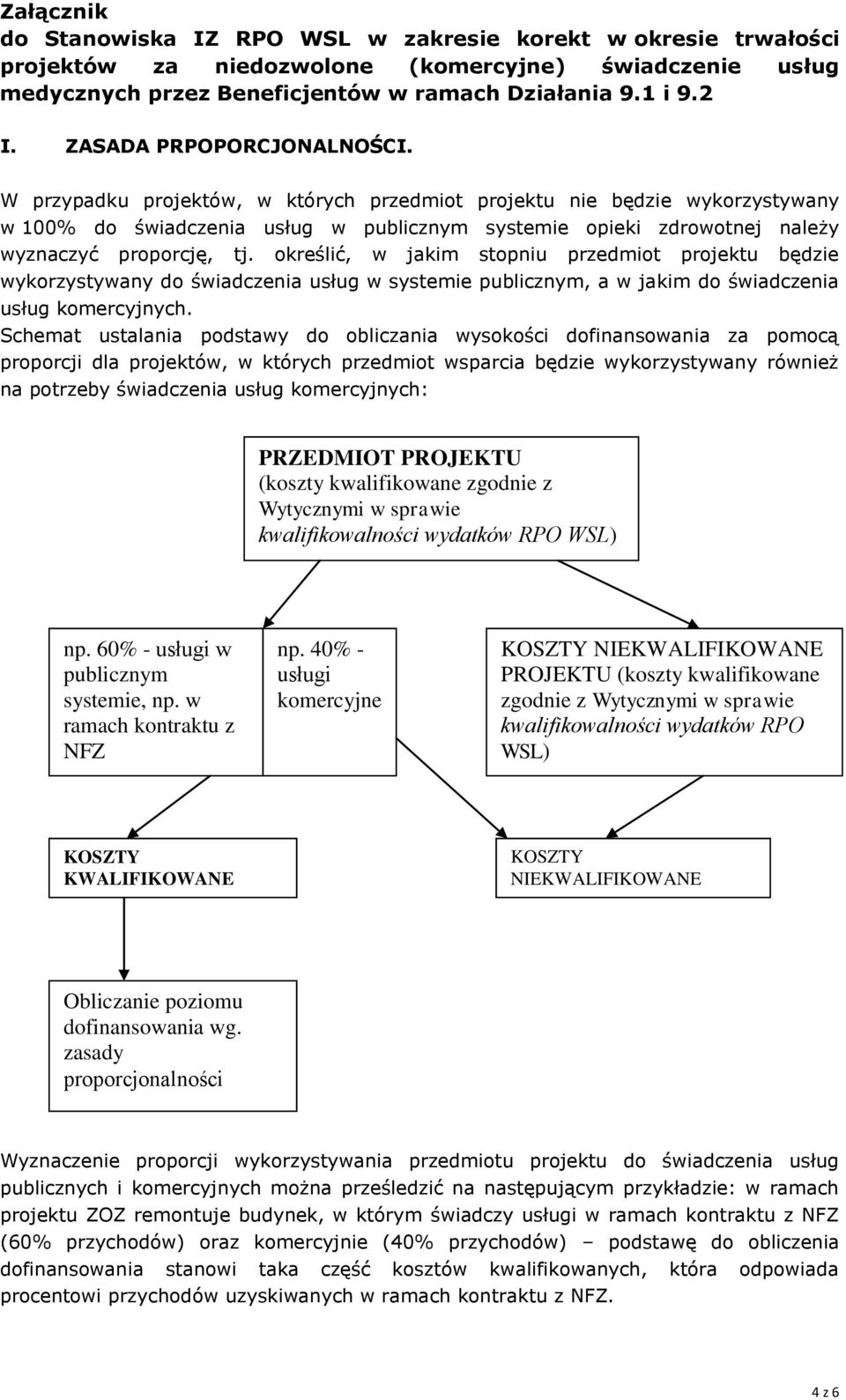 W przypadku projektów, w których przedmiot projektu nie będzie wykorzystywany w 100% do świadczenia usług w publicznym systemie opieki zdrowotnej należy wyznaczyć proporcję, tj.