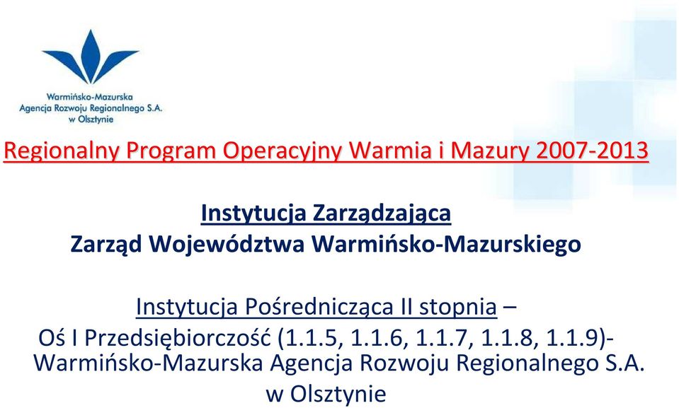 Pośrednicząca II stopnia Oś I Przedsiębiorczość(1.1.5, 1.1.6, 1.1.7, 1.