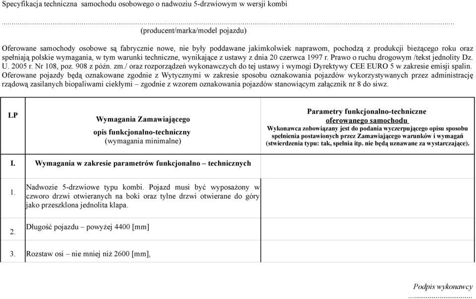 tym warunki techniczne, wynikające z ustawy z dnia 20 czerwca 1997 r. Prawo o ruchu drogowym /tekst jednolity Dz. U. 2005 r. Nr 108, poz. 908 z późn. zm.