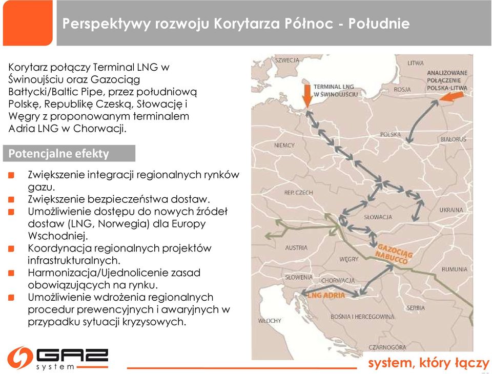 Zwiększenie bezpieczeństwa dostaw. UmoŜliwienie dostępu do nowych źródeł dostaw (LNG, Norwegia) dla Europy Wschodniej.