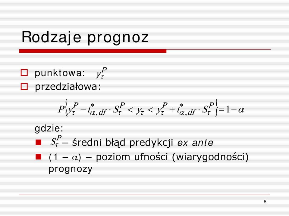 α, df średni błąd predkcji ex ante (1