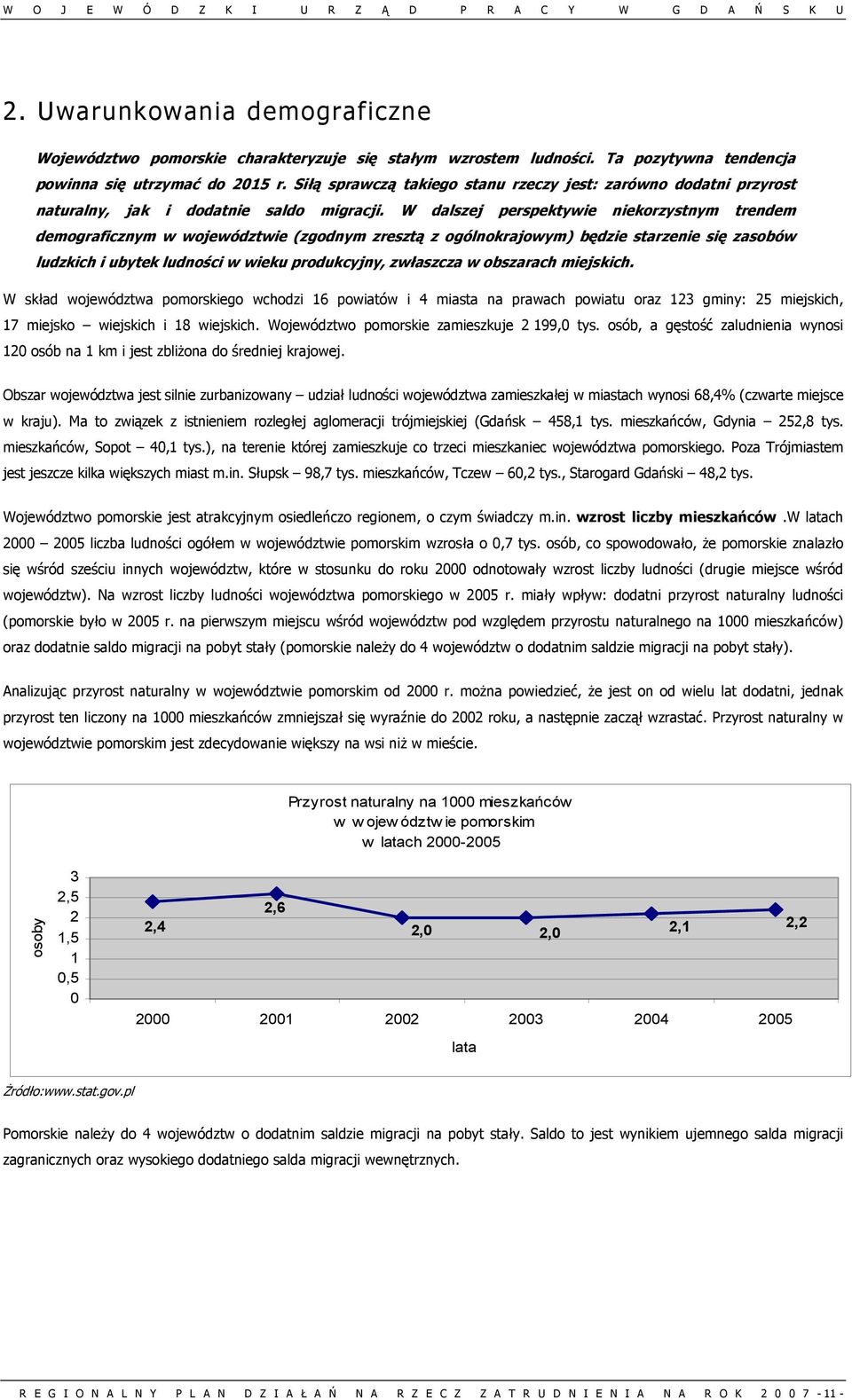 W dalszej perspektywie niekorzystnym trendem demograficznym w województwie (zgodnym zresztą z ogólnokrajowym) będzie starzenie się zasobów ludzkich i ubytek ludności w wieku produkcyjny, zwłaszcza w