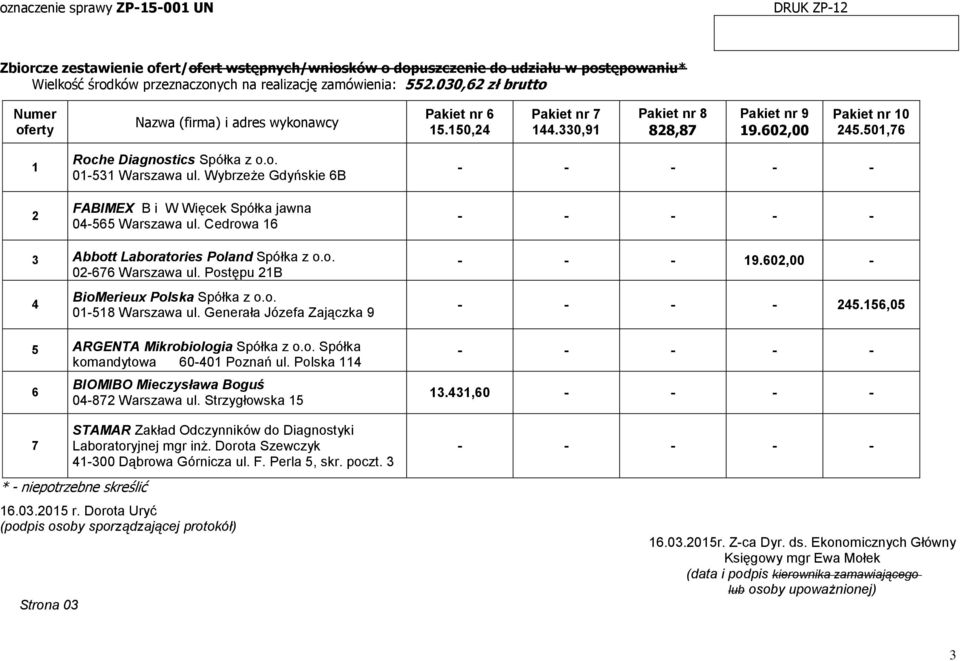 Postępu B BioMerieux Polska Spółka z o.o. 0-58 Warszawa ul. Generała Józefa Zajączka 9 5 ARGENTA Mikrobiologia Spółka z o.o. Spółka komandytowa 0-0 Poznań ul.