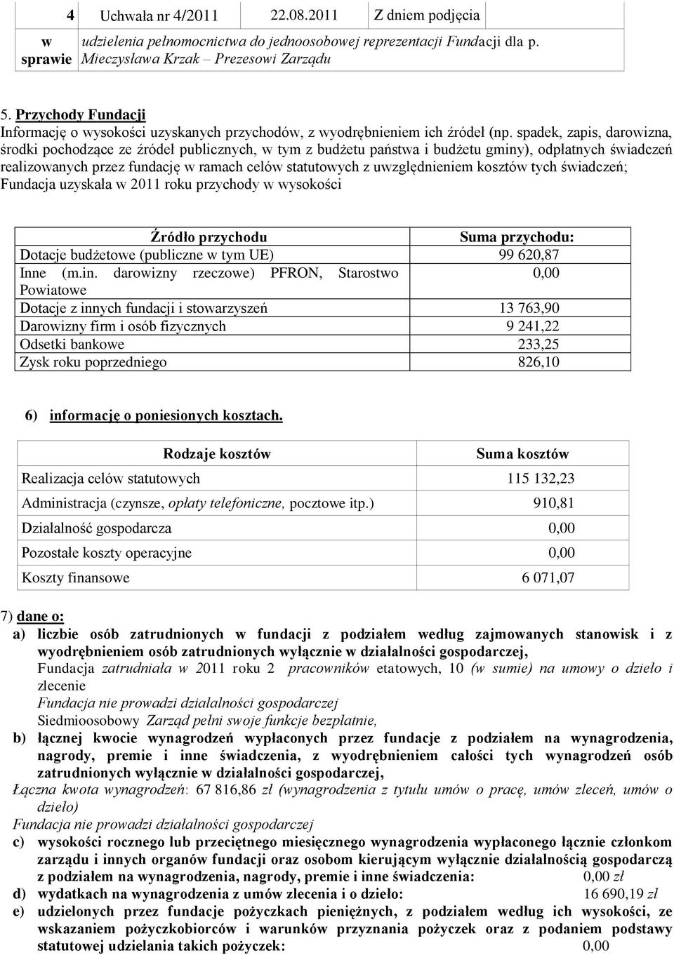 spadek, zapis, daroizna, środki pochodzące ze źródeł publicznych, tym z budżetu państa i budżetu gminy), odpłatnych śiadczeń realizoanych przez fundację ramach celó statutoych z uzględnieniem kosztó