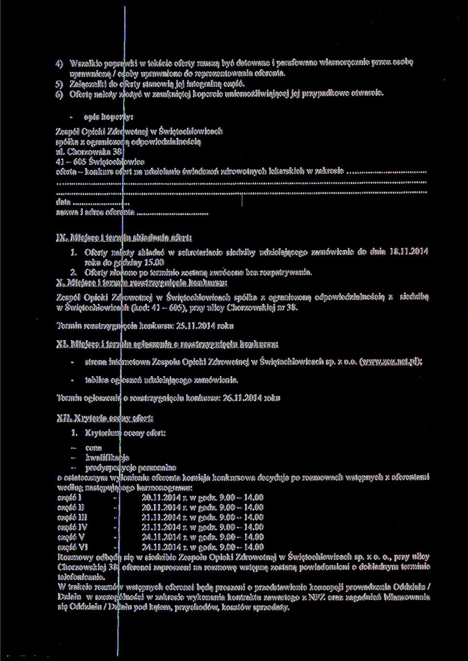 opis koperty: Zespół Opieki Zdrowotnej w Świętochłowicach spółka z ograniczoną odpowiedzialnością ul.