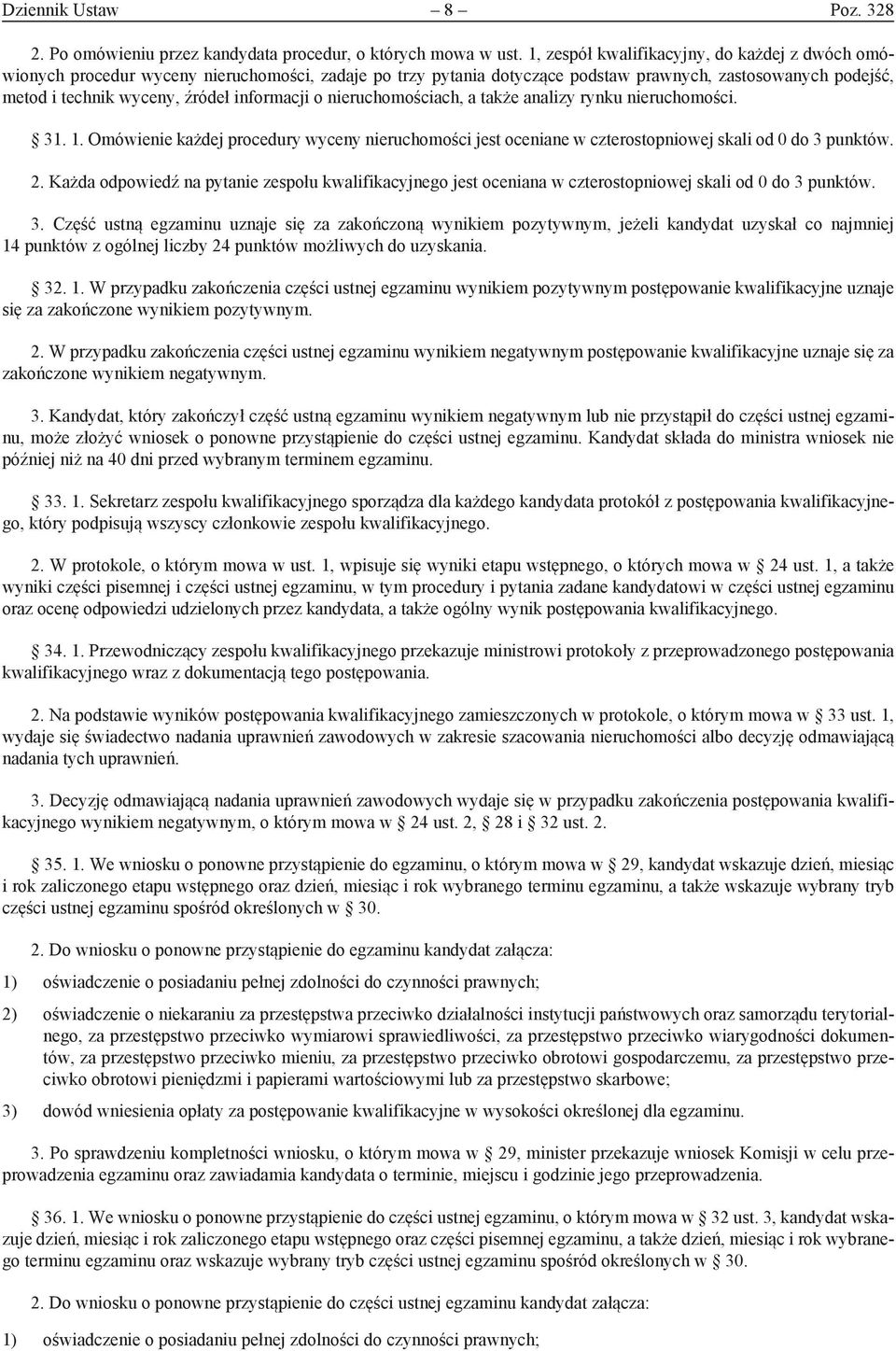 informacji o nieruchomościach, a także analizy rynku nieruchomości. 31. 1. Omówienie każdej procedury wyceny nieruchomości jest oceniane w czterostopniowej skali od 0 do 3 punktów. 2.