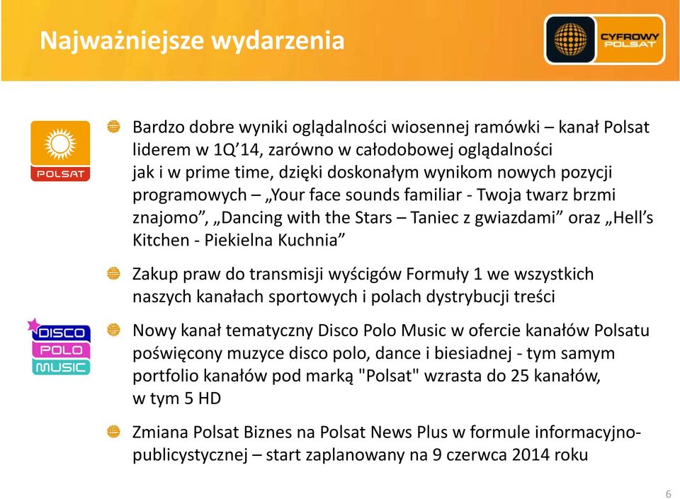 1 we wszystkich naszych kanałach sportowych i polach dystrybucji treści Nowy kanał tematyczny ydisco Polo Music w ofercie kanałów Polsatu poświęcony muzyce disco polo, dance i biesiadnej tym