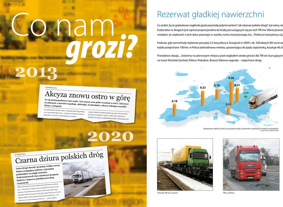 .. Polska to tranzytowy raj. Podczas, gdy samochody ciężarowe powyżej 3,5 tony płacą w Szwajcarii w 2009 r. ok.
