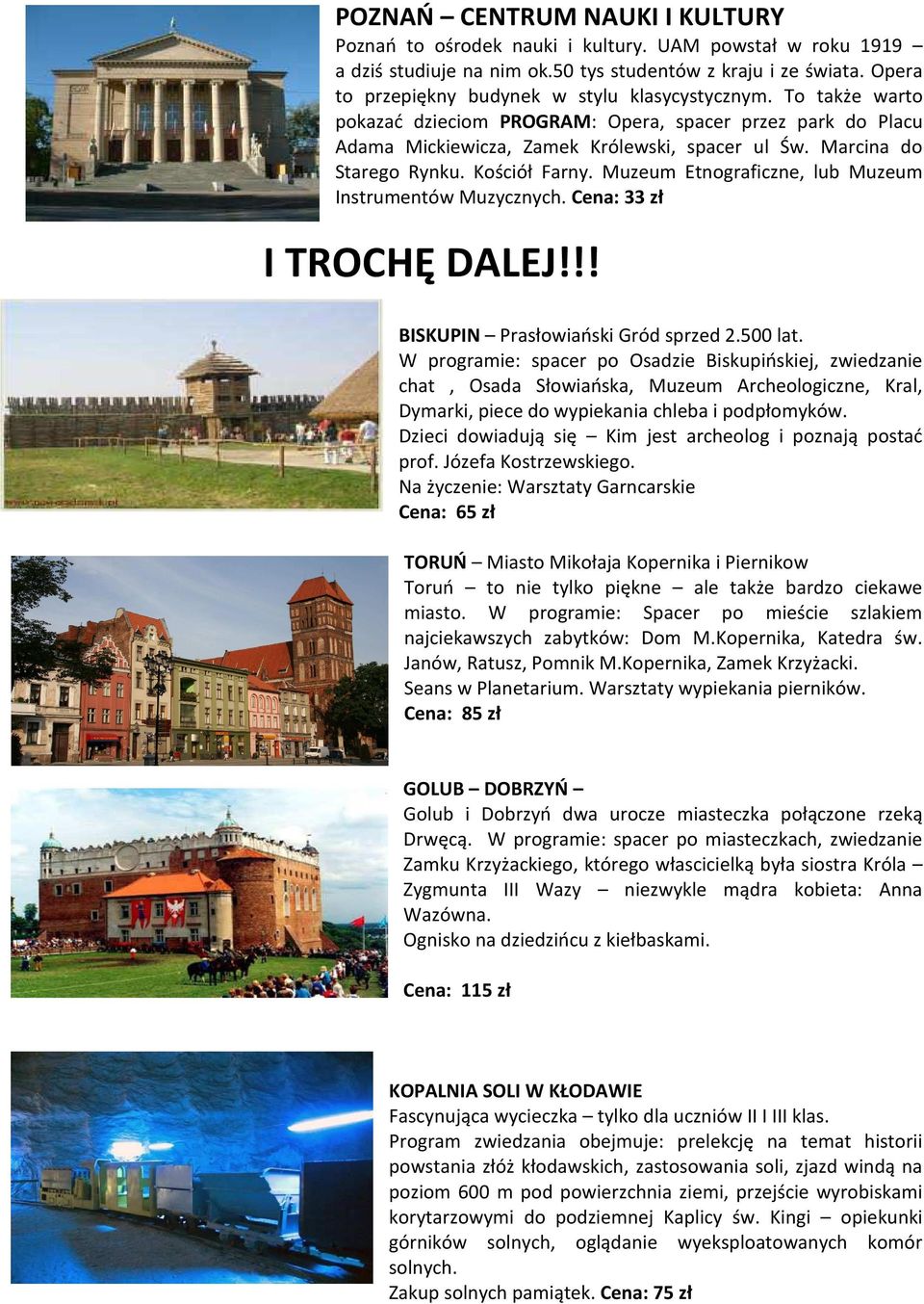 Marcina do Starego Rynku. Kościół Farny. Muzeum Etnograficzne, lub Muzeum Instrumentów Muzycznych. Cena: 33 zł I TROCHĘ DALEJ!!! BISKUPIN Prasłowiański Gród sprzed 2.500 lat.