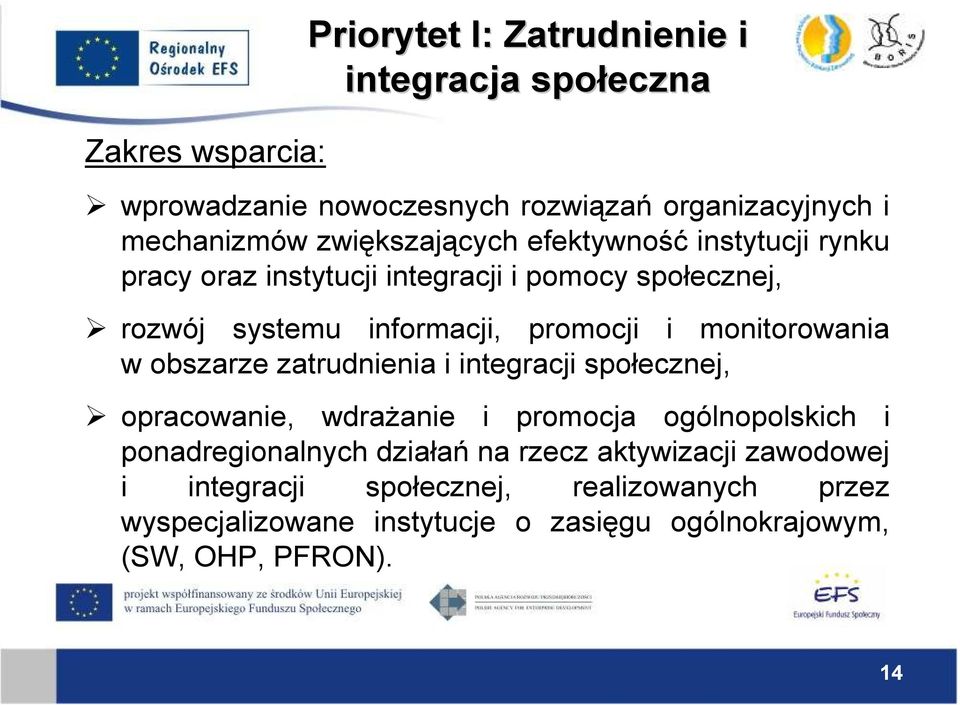 monitorowania w obszarze zatrudnienia i integracji społecznej, opracowanie, wdraŝanie i promocja ogólnopolskich i ponadregionalnych działań