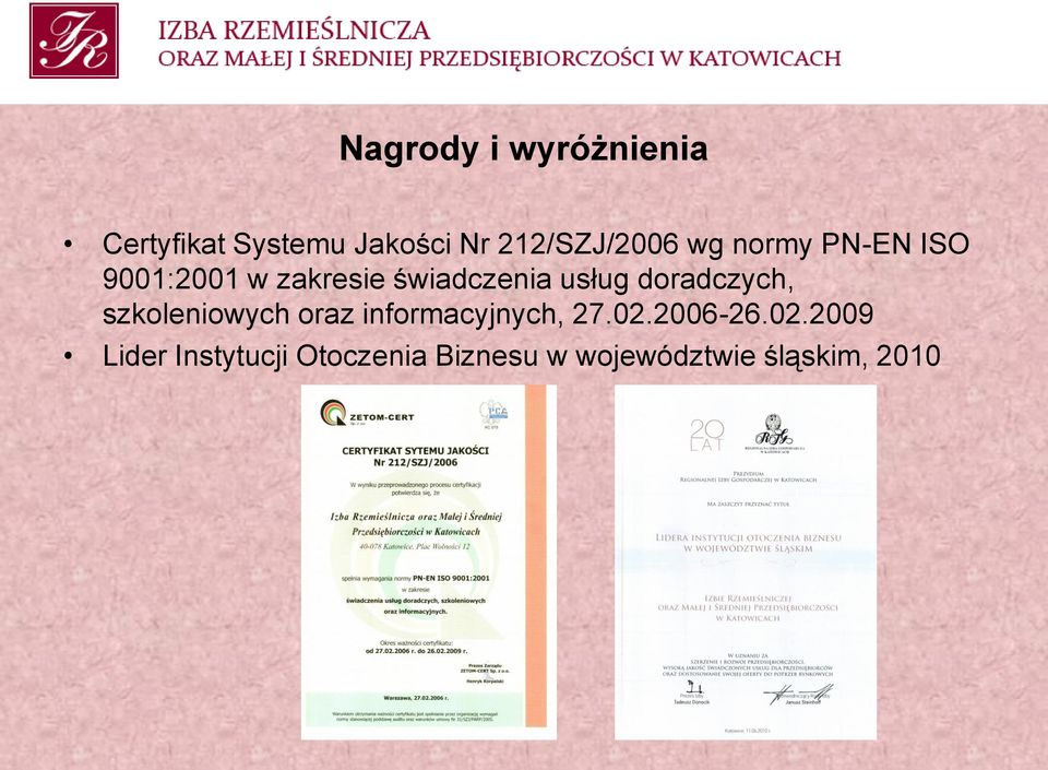 świadczenia usług doradczych, szkoleniowych oraz