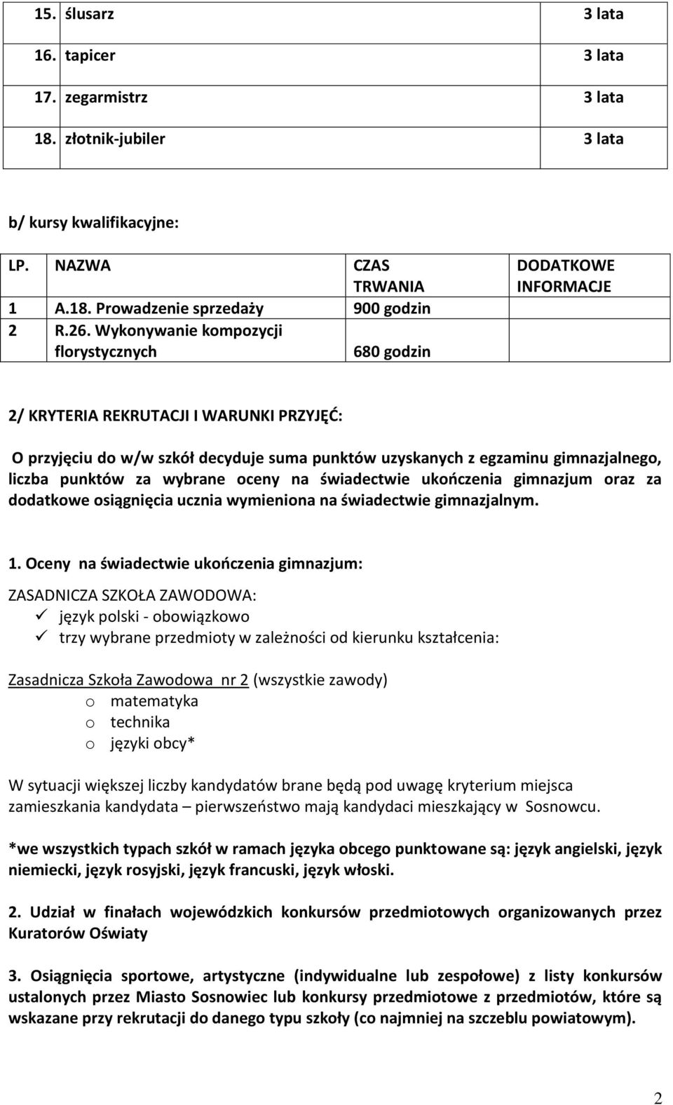 liczba punktów za wybrane oceny na świadectwie ukończenia gimnazjum oraz za dodatkowe osiągnięcia ucznia wymieniona na świadectwie gimnazjalnym. 1.