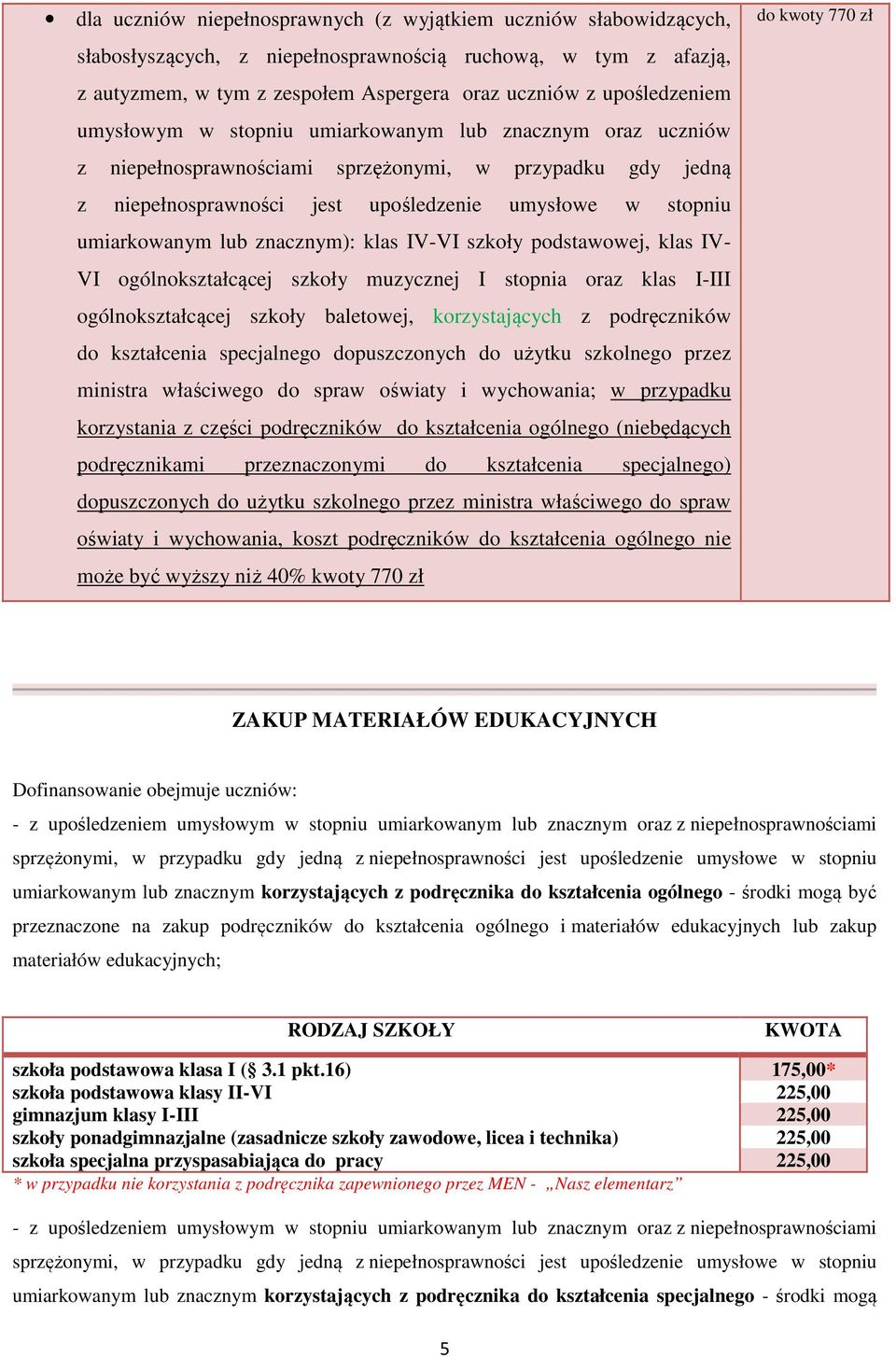 ogólnokształcącej szkoły muzycznej I stopnia oraz klas I-III ogólnokształcącej szkoły baletowej, korzystających z podręczników do kształcenia specjalnego dopuszczonych do użytku szkolnego przez