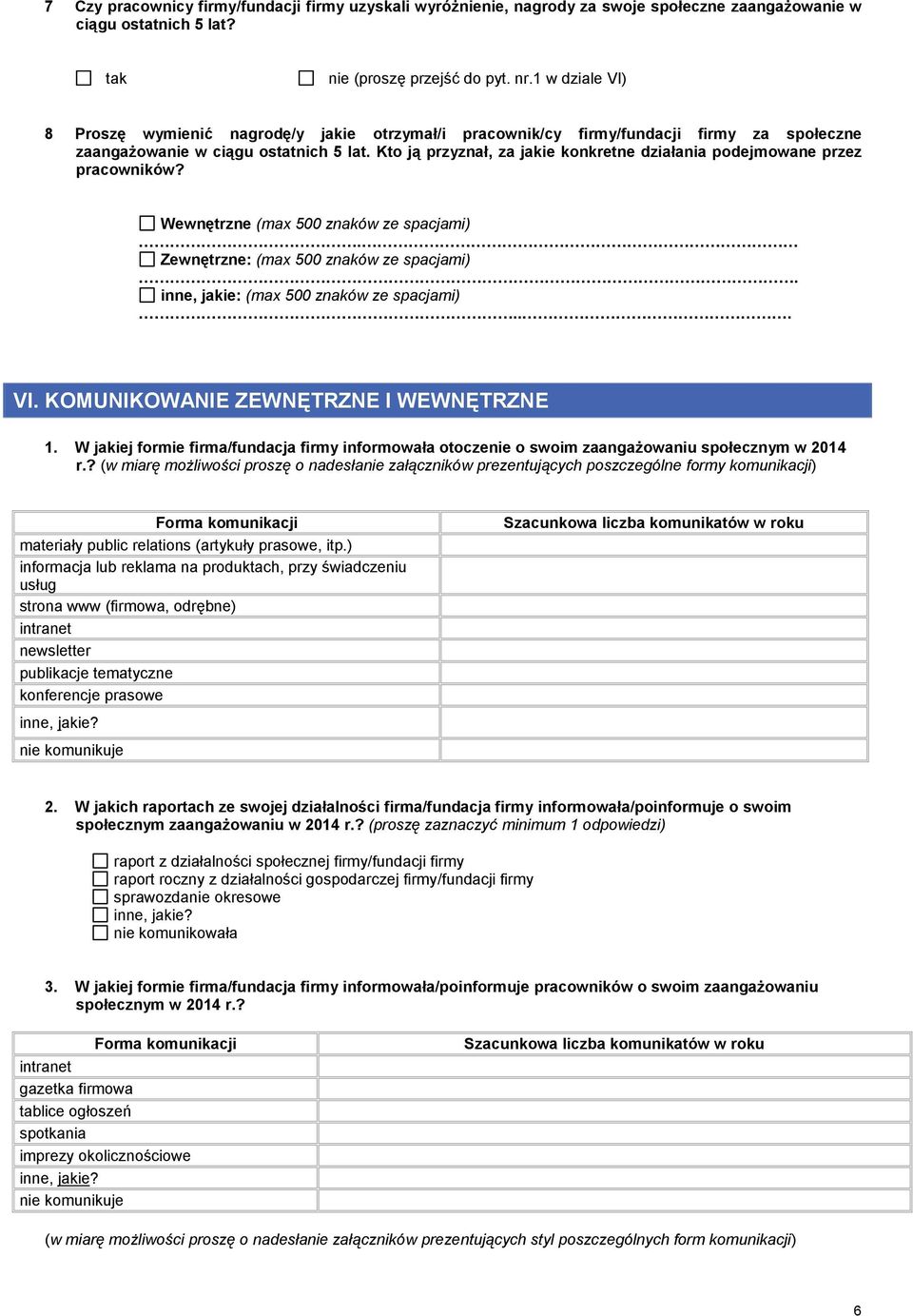 Kto ją przyznał, za jakie konkretne działania podejmowane przez pracowników? Wewnętrzne (max 500 znaków ze. Zewnętrzne: (max 500 znaków ze. inne, jakie: (max 500 znaków ze... VI.