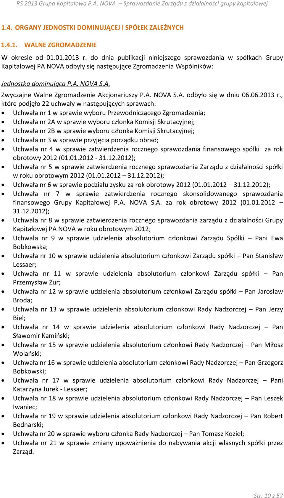A. NOVA S.A. odbyło się w dniu 06.06.2013 r.