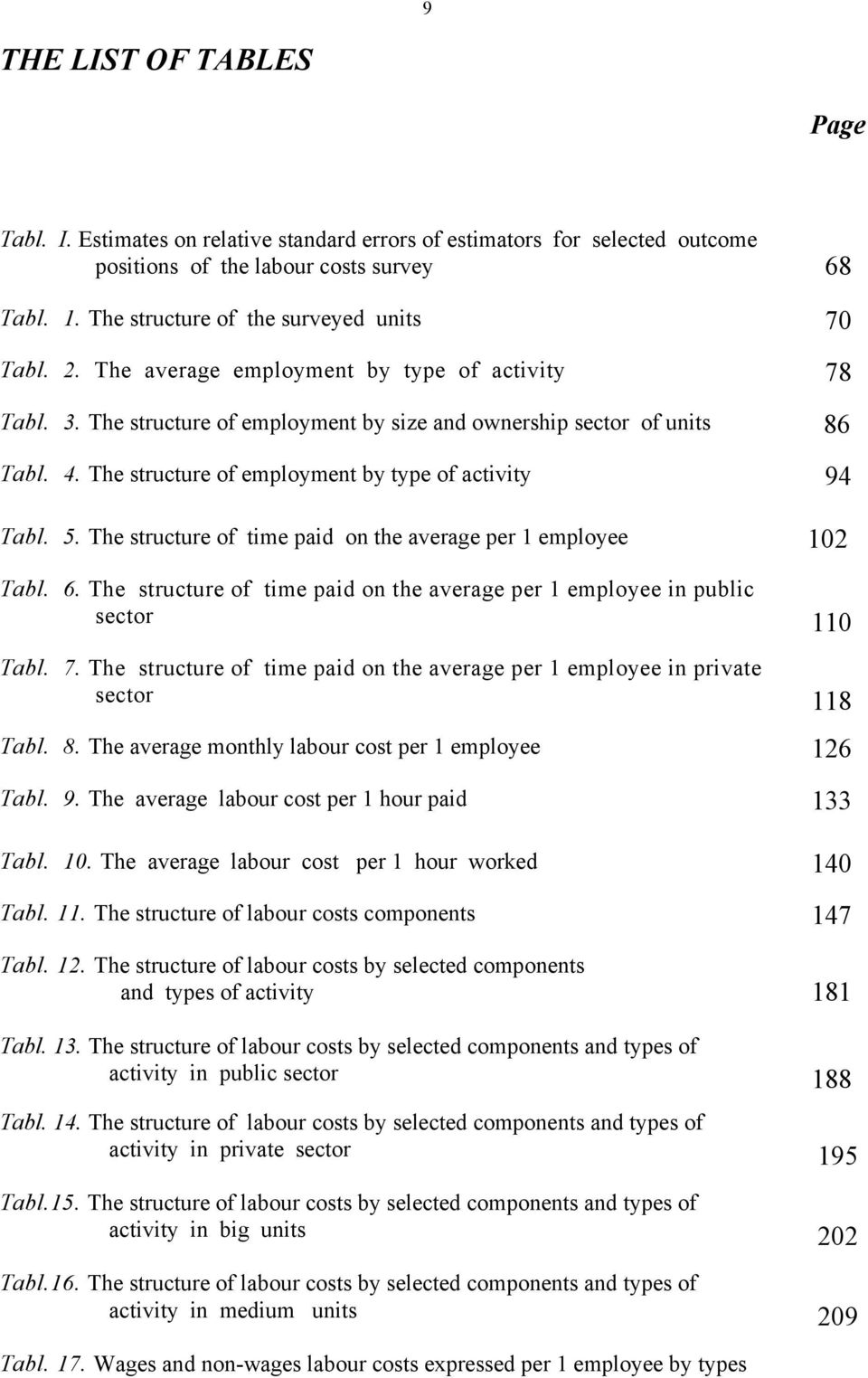 The structure of employment by type of activity 94 Tabl. 5. The structure of time paid on the average per 1 employee 102 Tabl. 6.