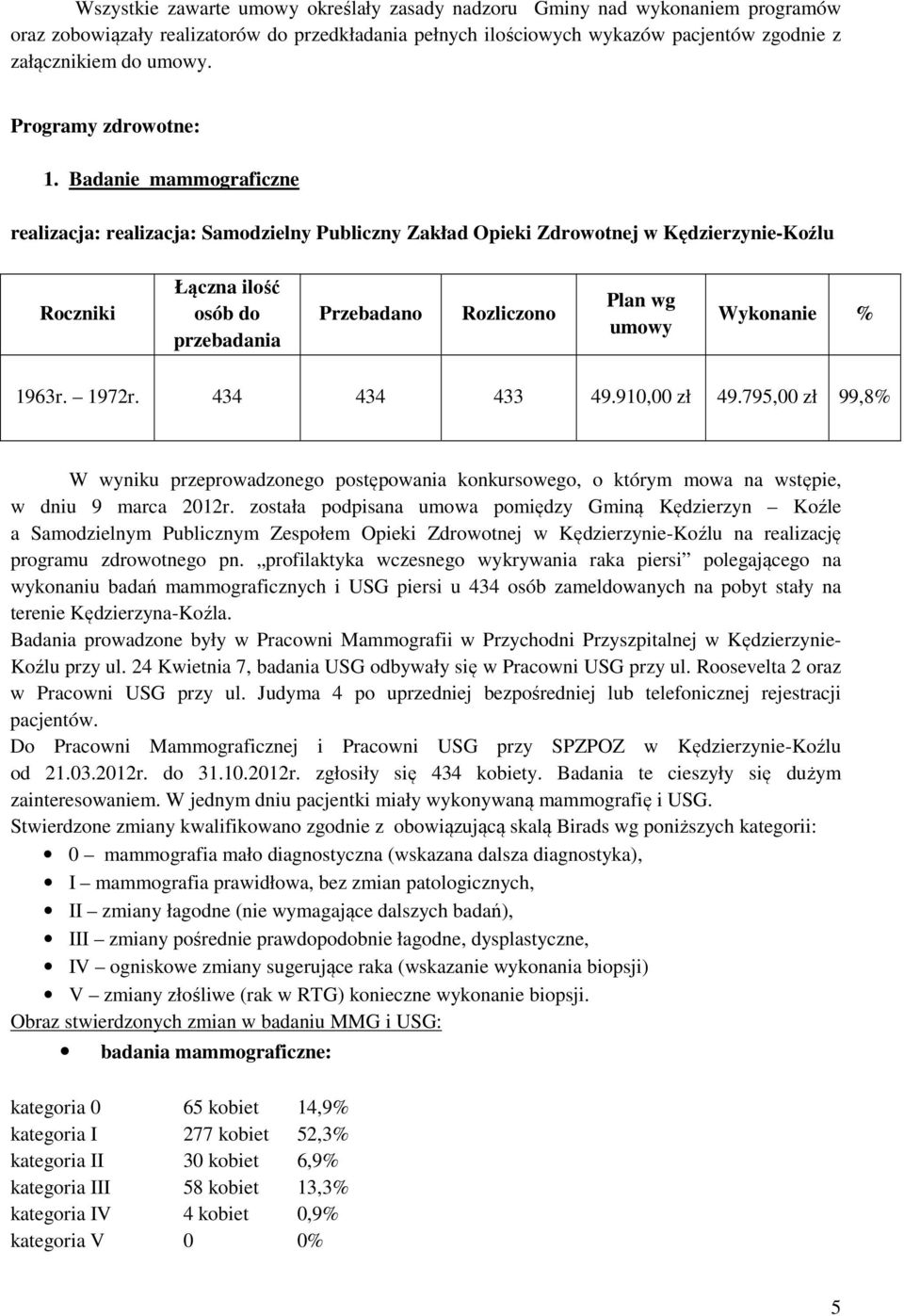 795,00 zł 99,8% W wyniku przeprowadzonego postępowania konkursowego, o którym mowa na wstępie, w dniu 9 marca 2012r.