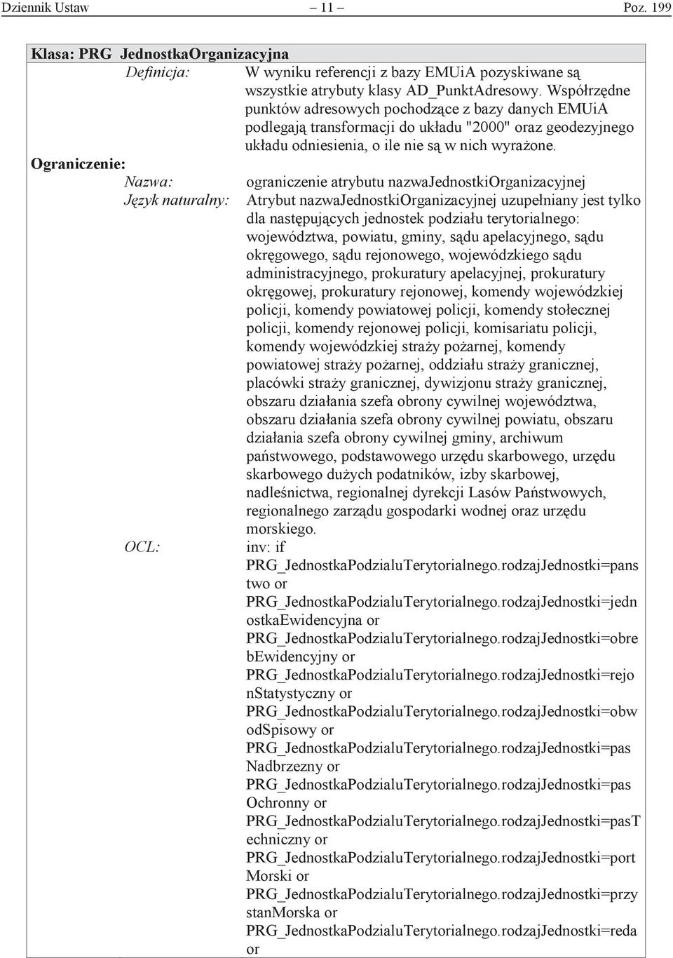 Ograniczenie: ograniczenie atrybutu nazwajednostkiorganizacyjnej Język naturalny: Atrybut nazwajednostkiorganizacyjnej uzupełniany jest tylko dla następujących jednostek podziału terytorialnego: