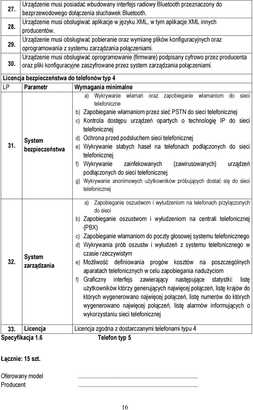 Urządzenie musi obsługiwać pobieranie oraz wymianę plików konfiguracyjnych oraz oprogramowania z systemu zarządzania połączeniami.