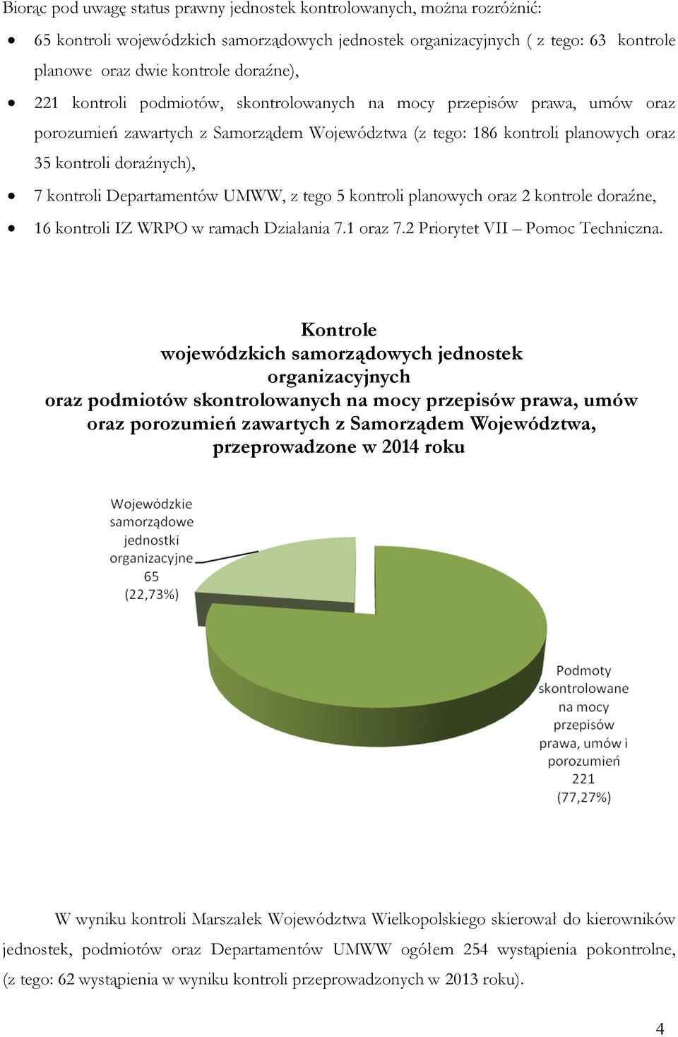 Departamentów UMWW, z tego 5 kontroli planowych oraz 2 kontrole doraźne, 16 kontroli IZ WRPO w ramach Działania 7.1 oraz 7.2 Priorytet VII Pomoc Techniczna.