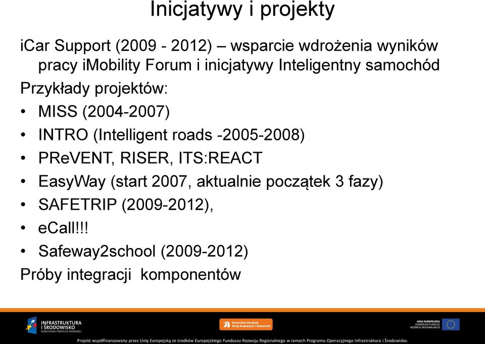 (Intelligent roads -2005-2008) PReVENT, RISER, ITS:REACT EasyWay (start 2007, aktualnie