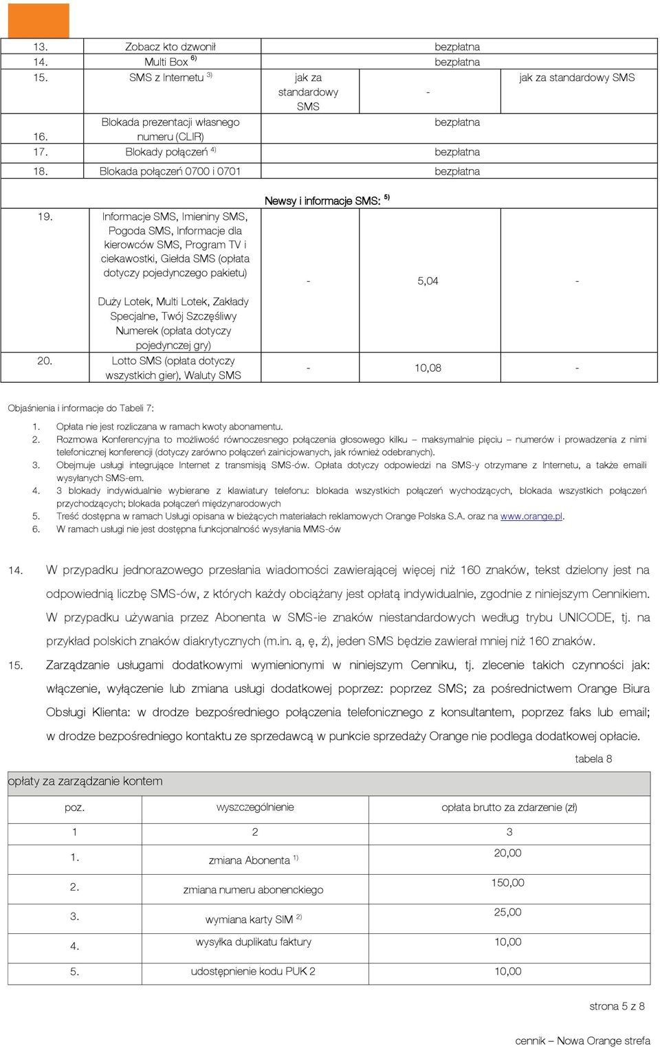 Informacje SMS, Imieniny SMS, Pogoda SMS, Informacje dla kierowców SMS, Program TV i ciekawostki, Giełda SMS (opłata dotyczy pojedynczego pakietu) Duży Lotek, Multi Lotek, Zakłady Specjalne, Twój