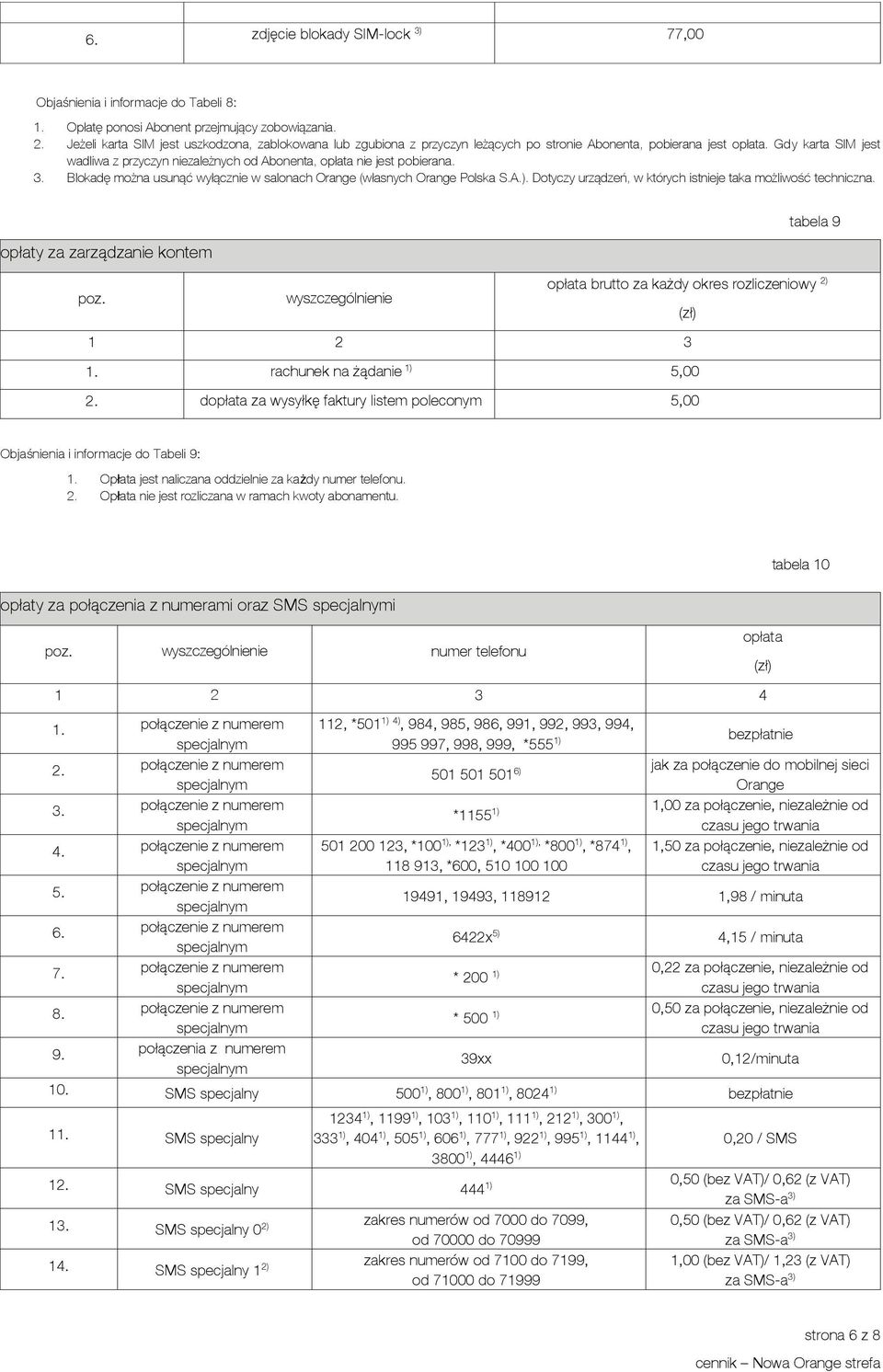 Gdy karta SIM jest wadliwa z przyczyn niezależnych od Abonenta, opłata nie jest pobierana. 3. Blokadę można usunąć wyłącznie w salonach Orange (własnych Orange Polska S.A.).