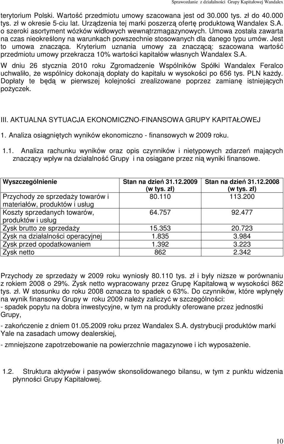 Kryterium uznania umowy za znaczącą: szacowana wartość przedmiotu umowy przekracza 10% wartości kapitałów własnych Wandalex S.A.