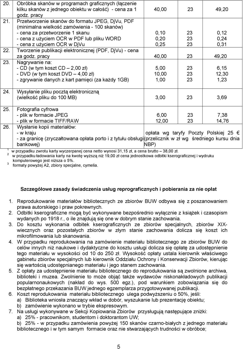 0,24 0,31 - cena z użyciem OCR w DjVu 22. Tworzenie publikacji elektronicznej (PDF, DjVu) - cena za godz. pracy 40,00 49,20.
